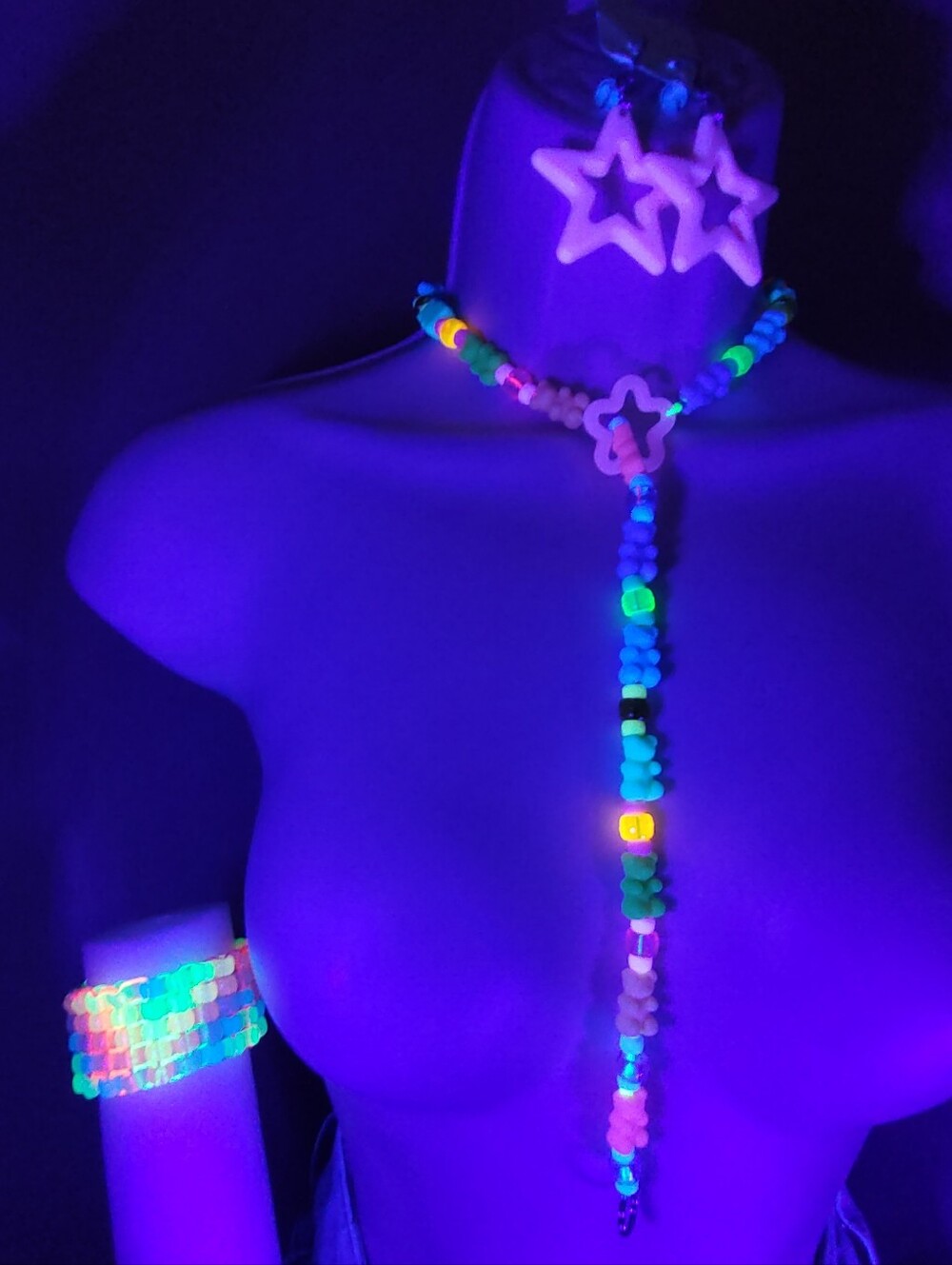 3pc rainbow gummy bear lariat drop star necklace cuff earring nail art - Picture 2 of 11